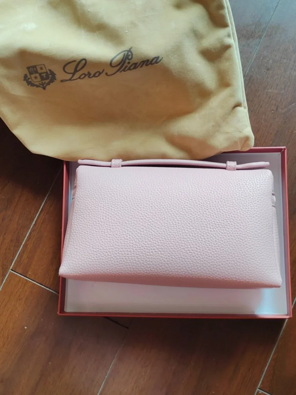 Loro Piana Pink Pebbled Leather Extra Pocket Pouch Crossbody Bag NIB